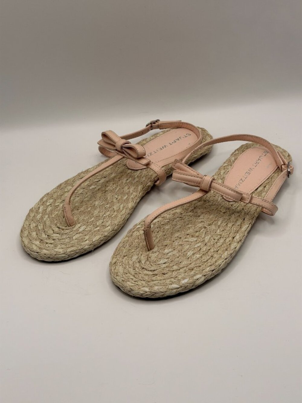 Stuart Weitzman Women's Felicity Espadrille Pink Bow Strap Sandals Sz 9 B
